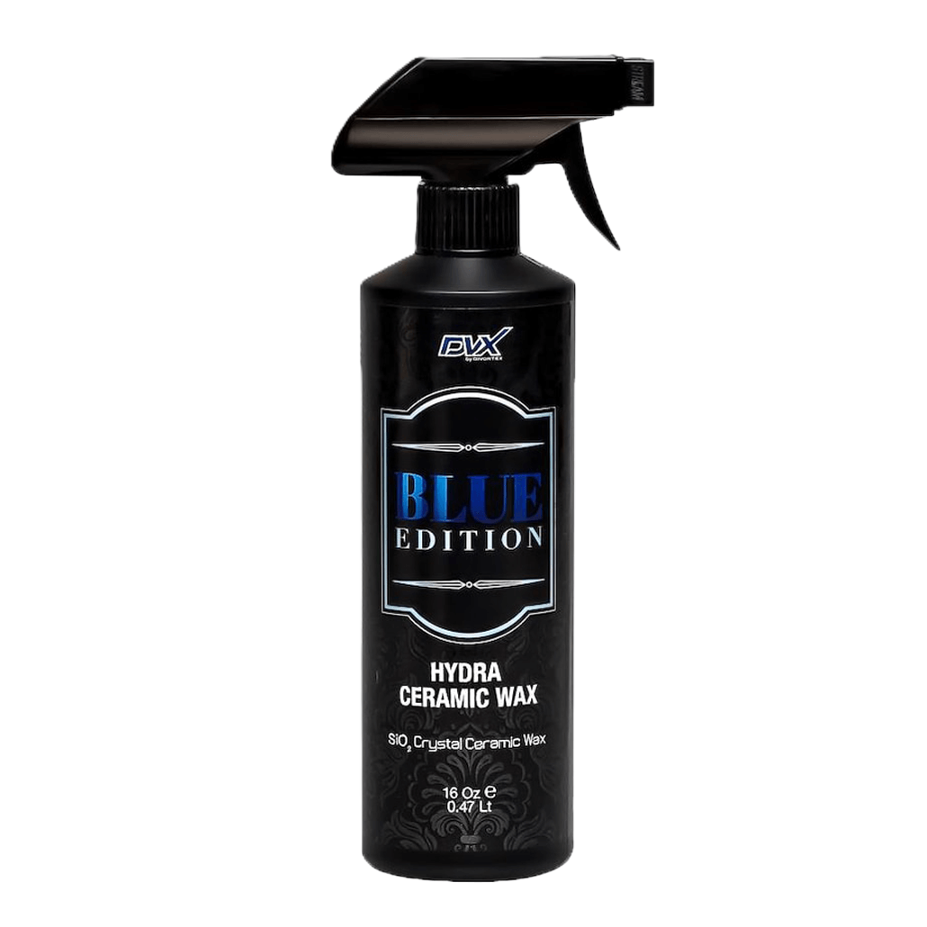 Hydra Ceramic Wax SiO2 spray creates a hydrophobic, liquid-glass coating for long-lasting shine and protection.