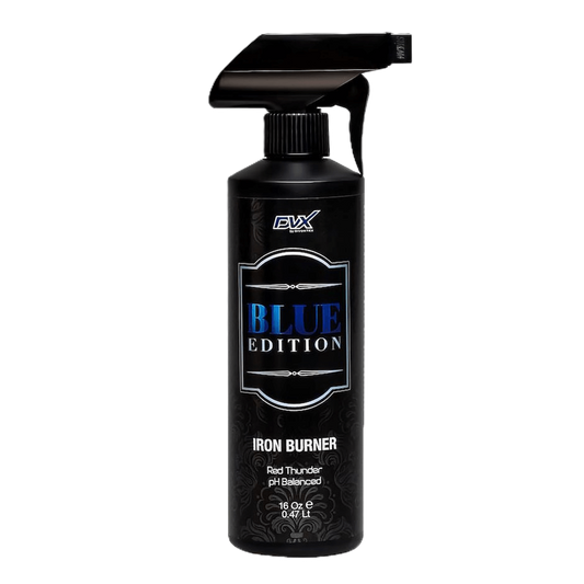Divortex Blue Edition Iron Burner is an odorless, pH-neutral iron remover that dissolves rust, brake dust, and iron particles safely.
