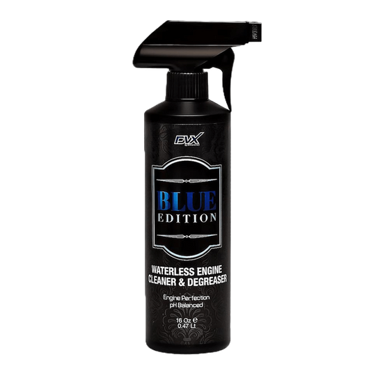 Divortex Blue Edition Waterless Engine Degreaser cleans oil and dirt without water while protecting plastic and metal parts.