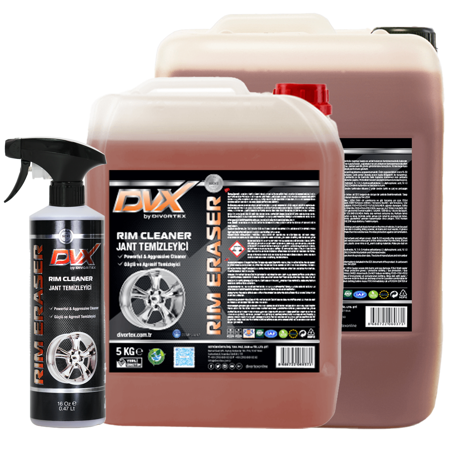 Acid wheel cleaner removes grease, brake dust, oxidation, and heavy dirt.