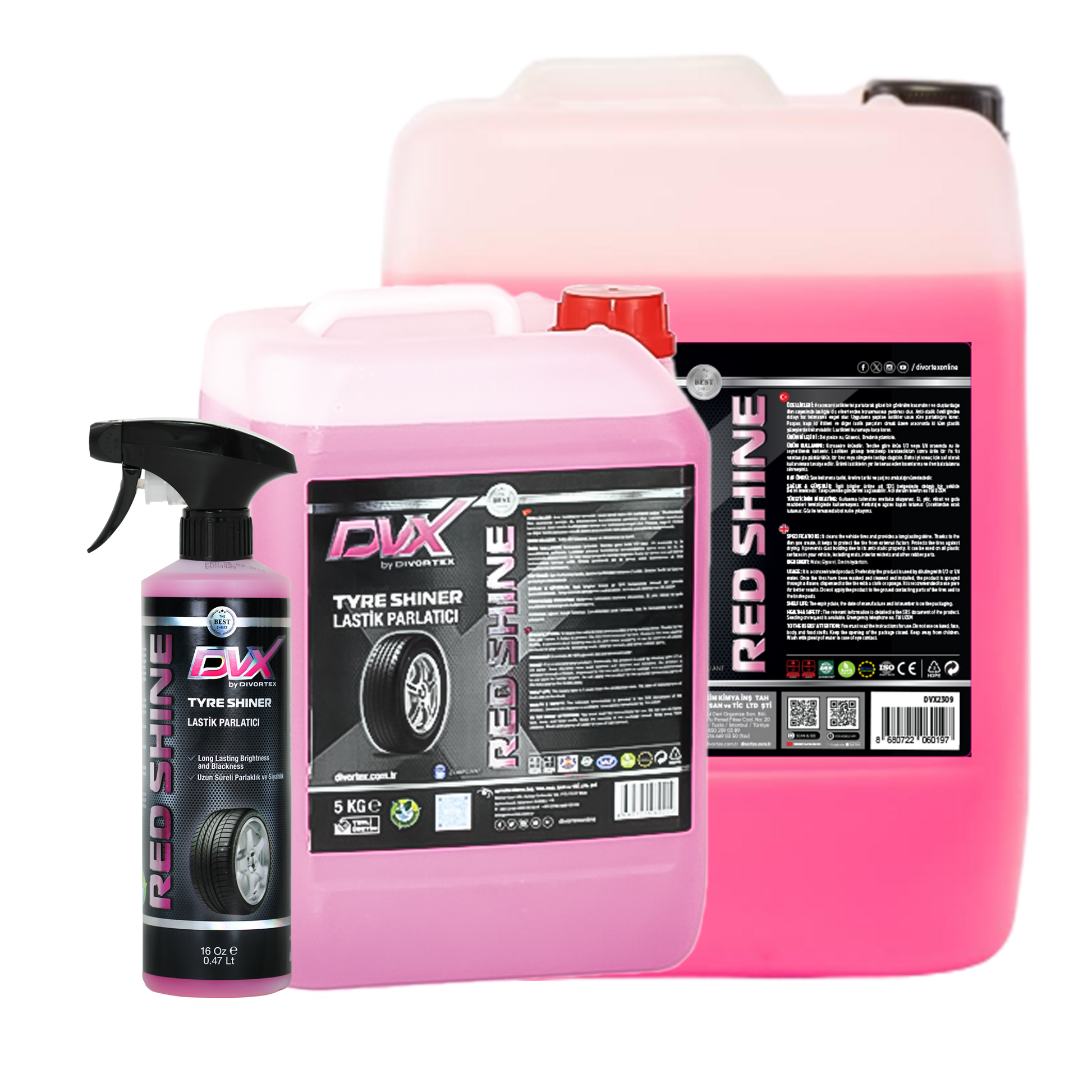 Highly concentrated tire and plastic protectant for long-lasting shine.