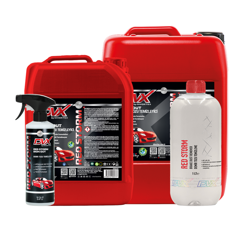 PH balanced iron remover that safely cleans car body paint and rims.

Brake dust cleaner that changes color on contact to show it is working.